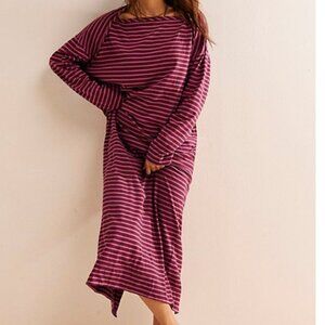 Free People FP Beach Tivoli Midi Dress Purple Stripe Cactus Combo Large